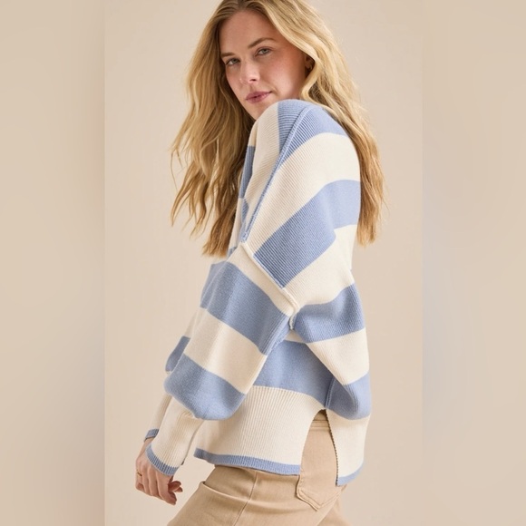 NEW with tags (NWT) Anthropologie Lydia Blue & White Striped Mockneck Sweater - Picture 8 of 11